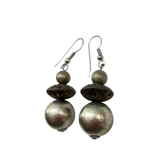 Mixed Metal Fishhook Pierced Beaded Earrings 2" Drop Dangle - Picture 4 of 5